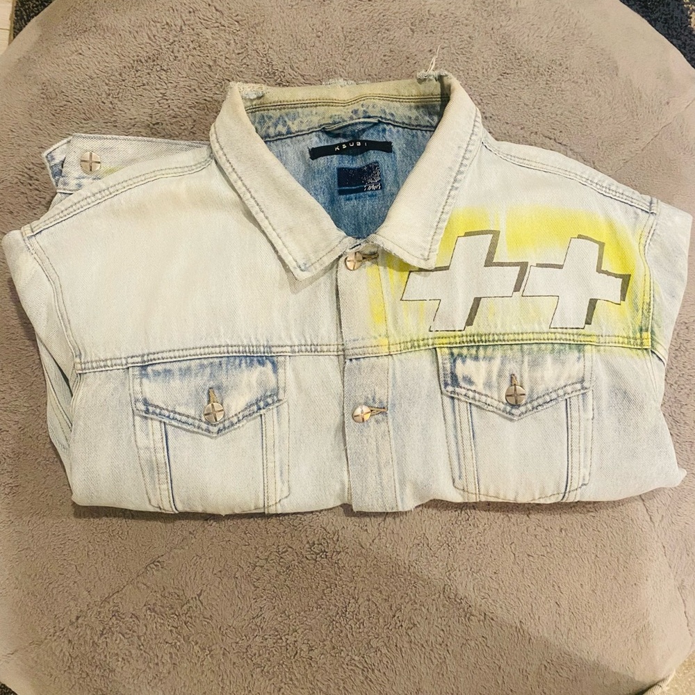 ++Ksubi Denim Jean Jacket with Front & Back Cross Designs++